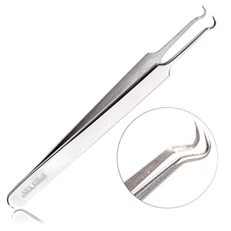 FEITA Blackhead Acne Extraction Tweezers - FEITA Pro & Surgical-Grade Stainless Steel Bend Curved Comedone Extractor Tweezer Tool for Remove Whitehead and Clogged Pores, Pimple - Silver - Image 2